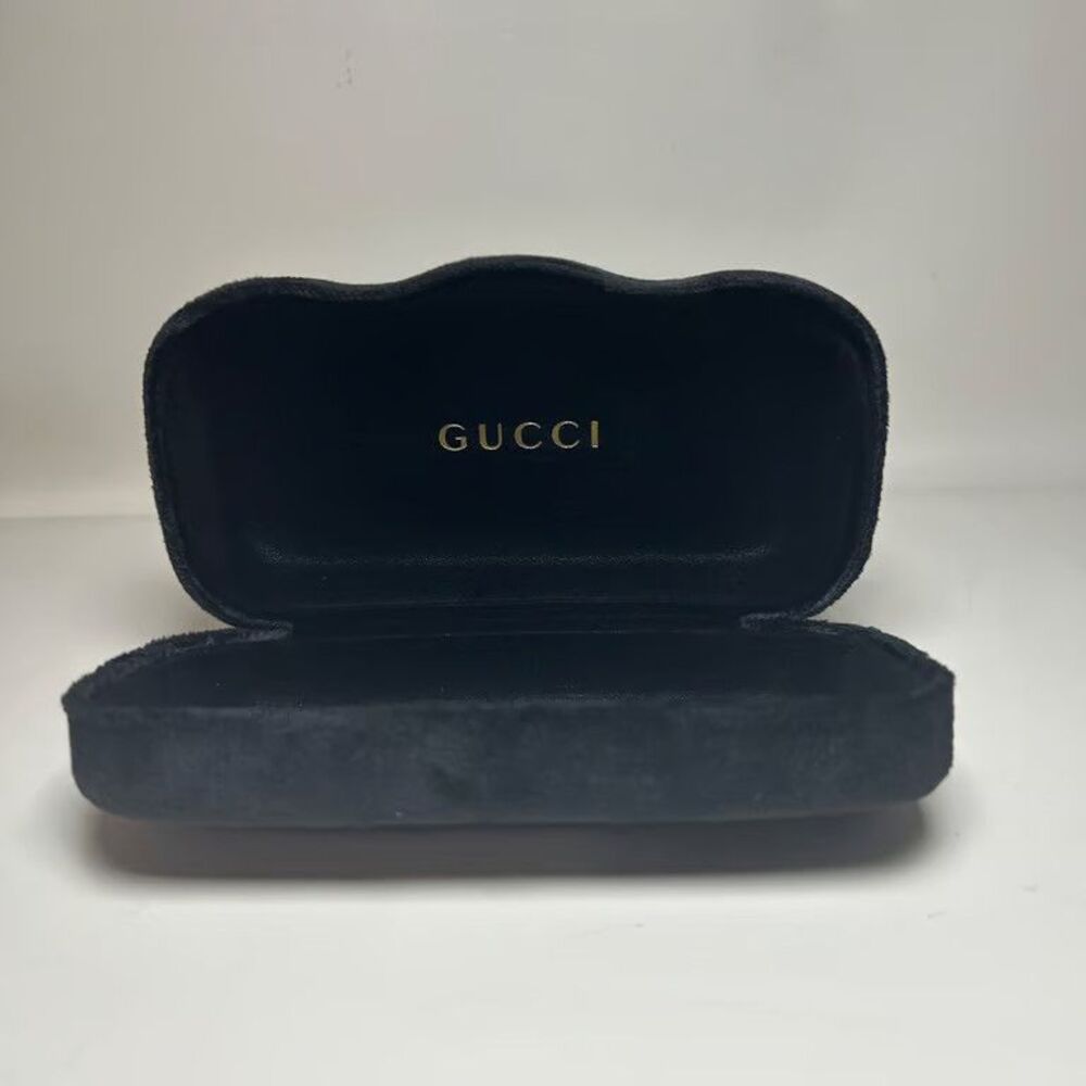 Gucci Black Velvet Sunglasses Eyeglasses Hard Case Clamshell Authentic Gold Logo